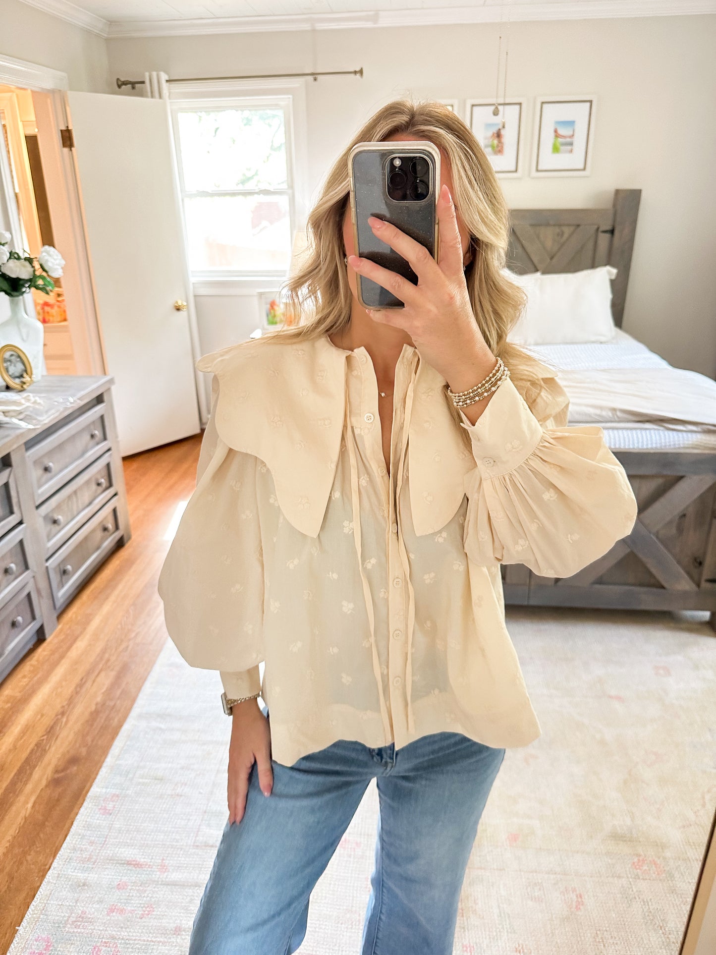 Scallop Collar Blouse- Ivory
