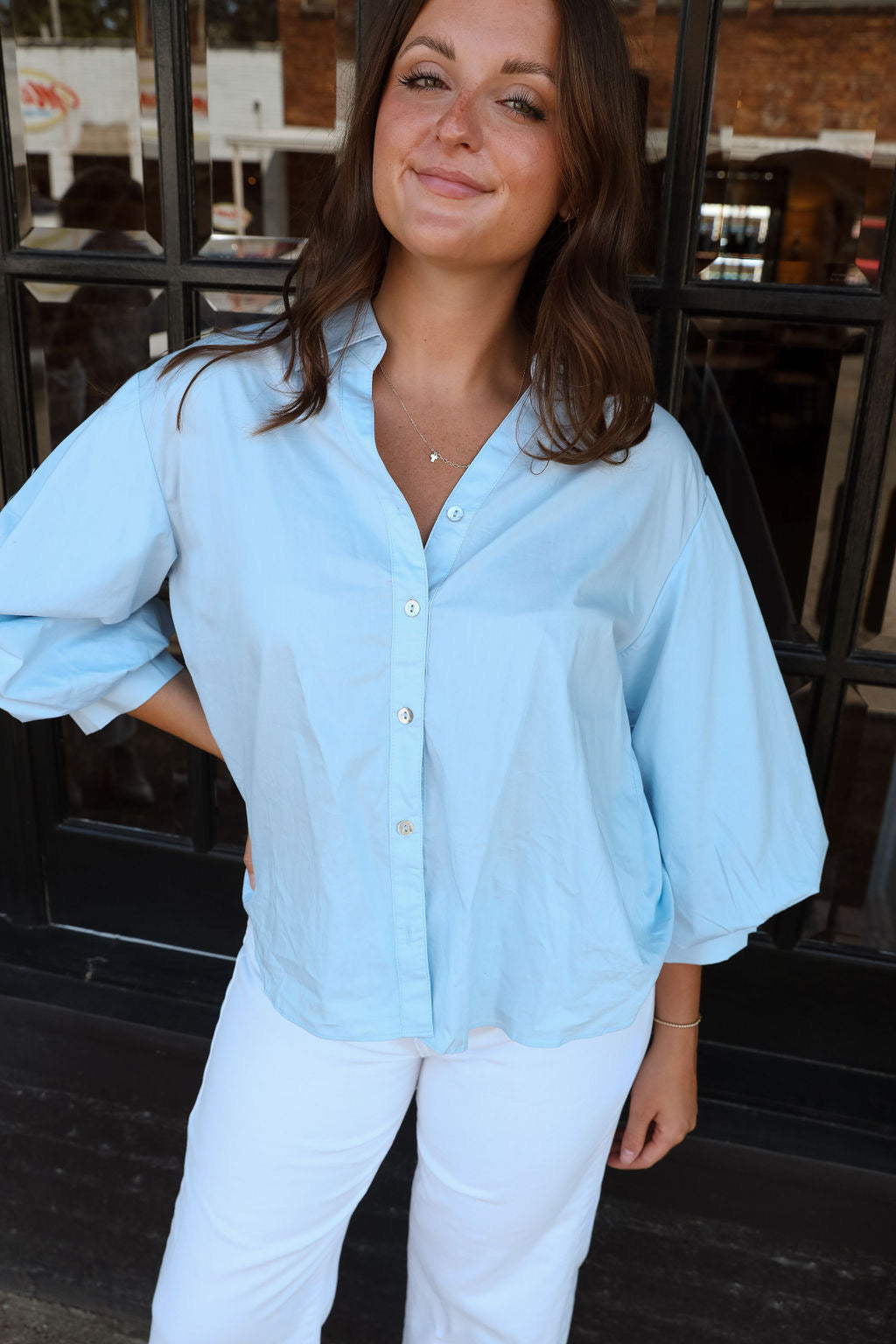 Bubble Sleeve Shirt- Blue
