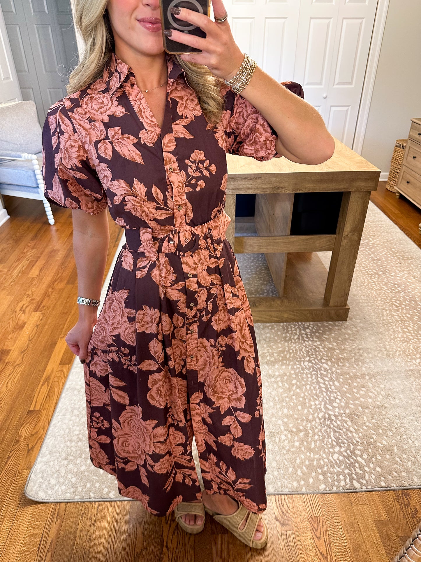 Arden Belted Maxi Dress- Wine/Pink