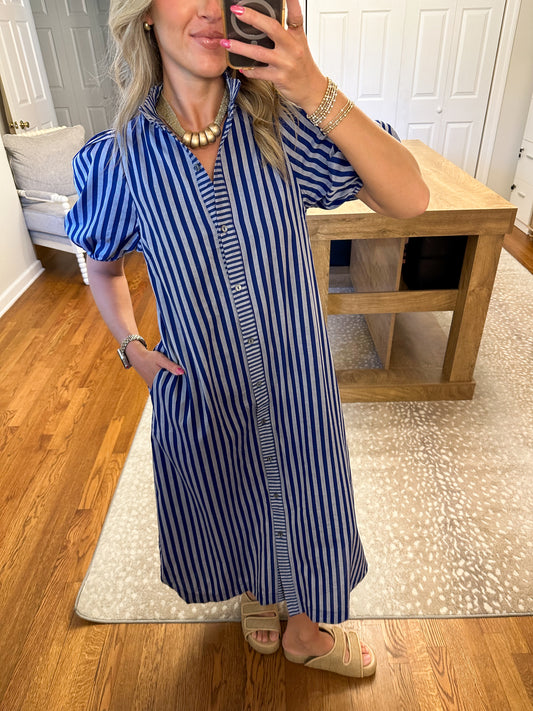 Kennedy Stripe Midi Dress- Navy