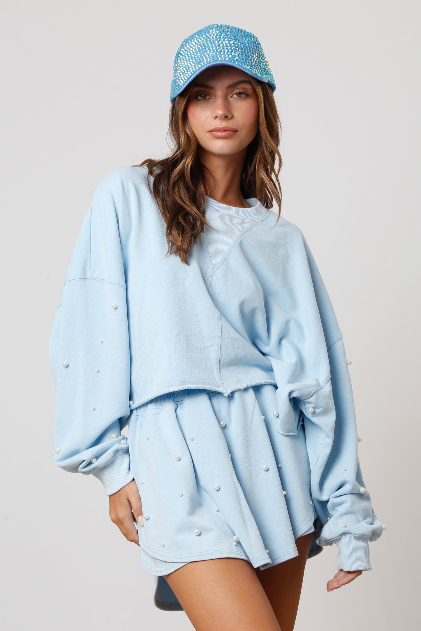 Pearl Embellished Set- Blue