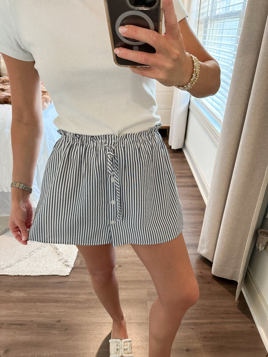 Effie Stripe Front-tie Mini Skirt- Navy/White