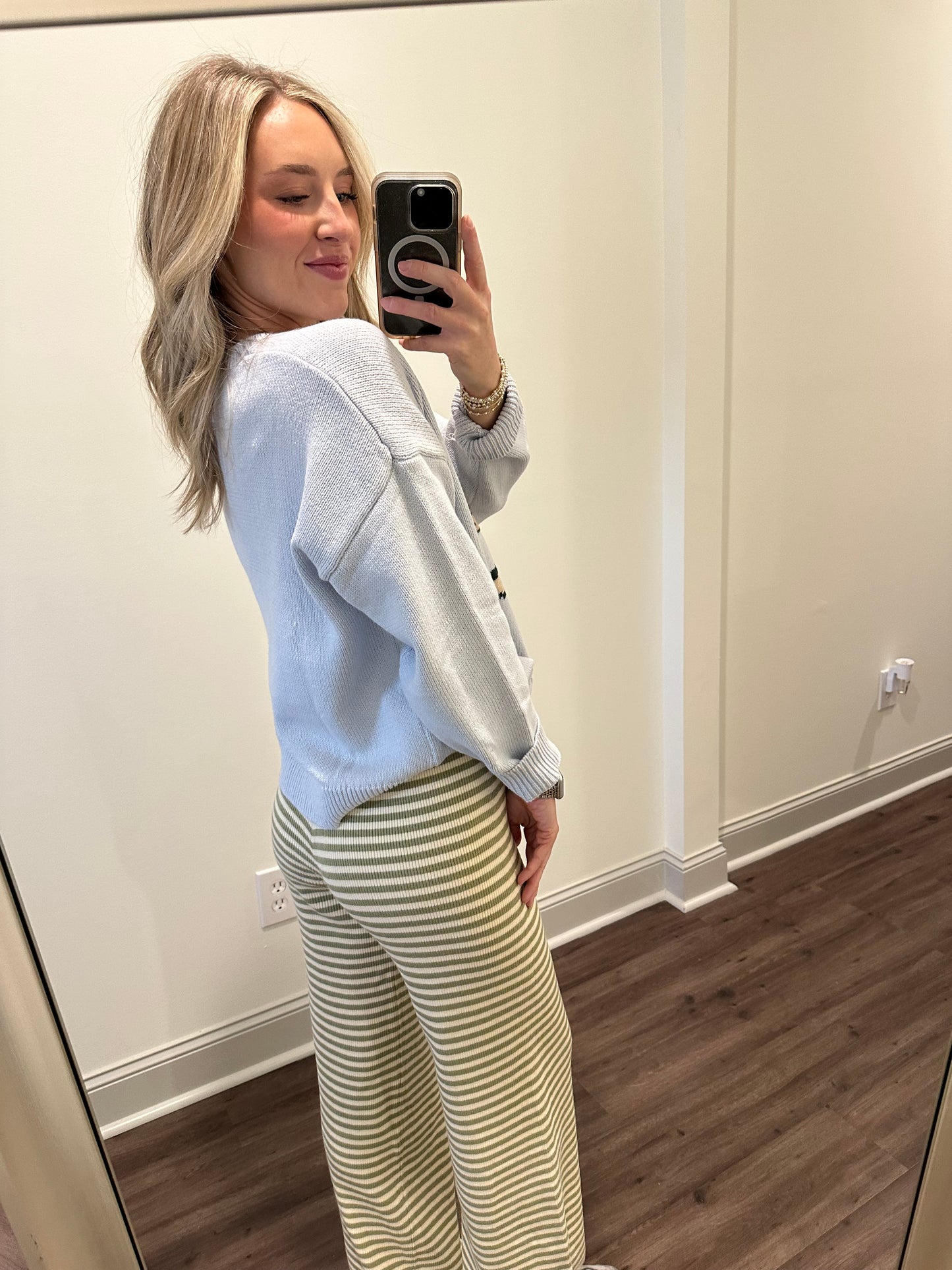 Bailey Striped Wide Leg Pants- Sage