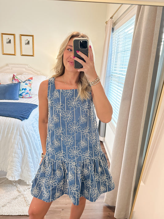 Bailee Square Neck Mini- Blue