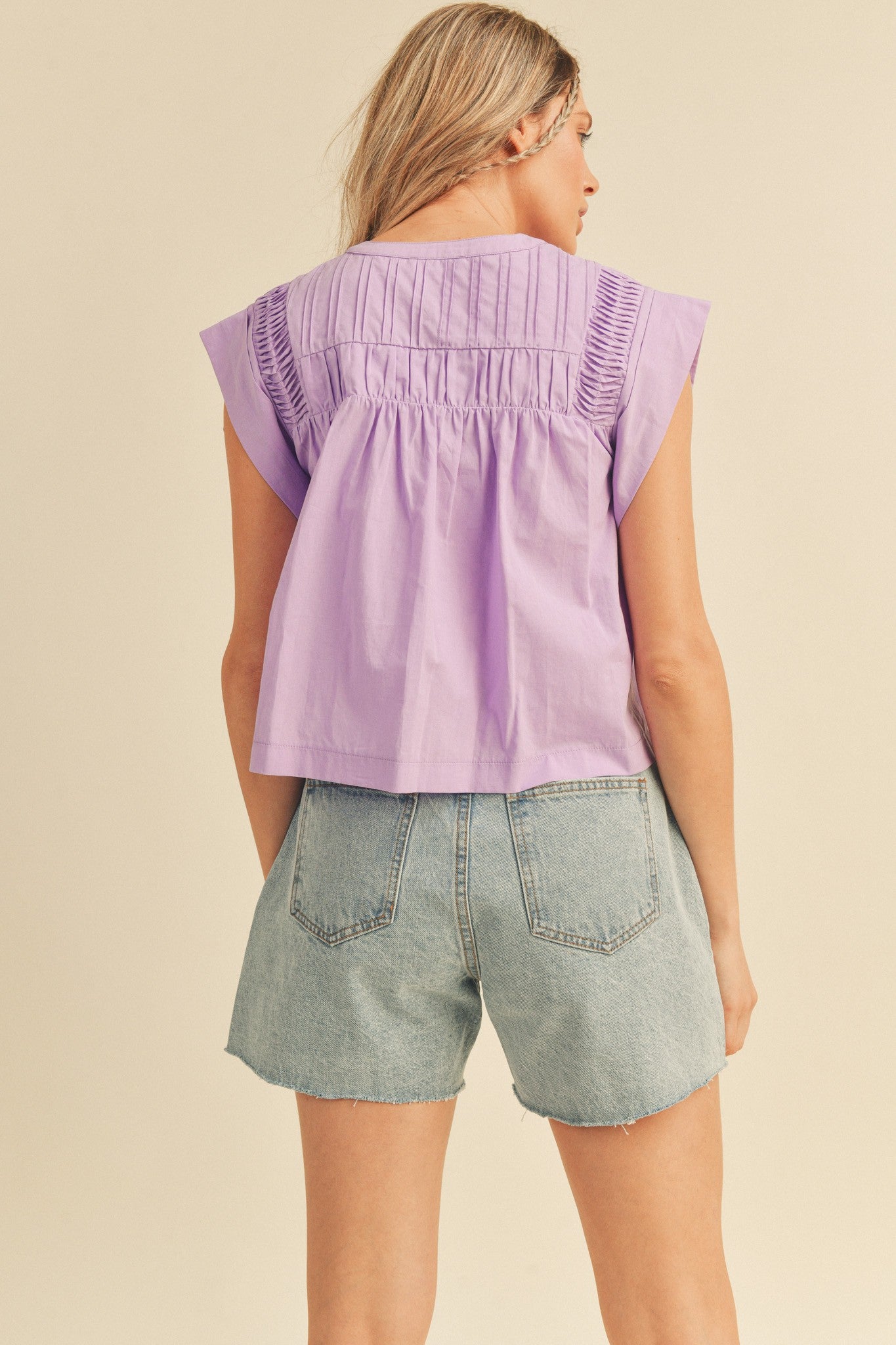 Lavender Shirring Detail Top