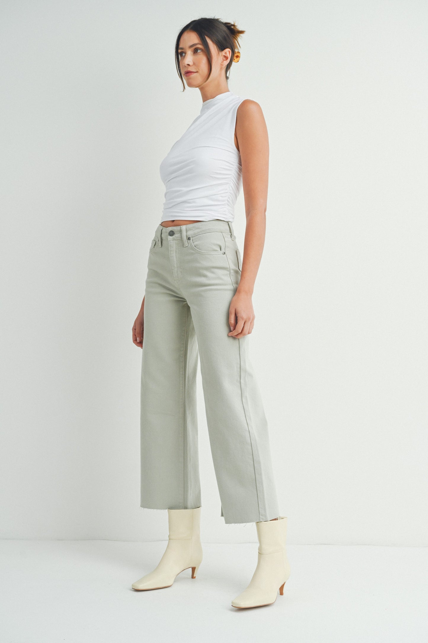 Olive Slim Wide Leg Jean
