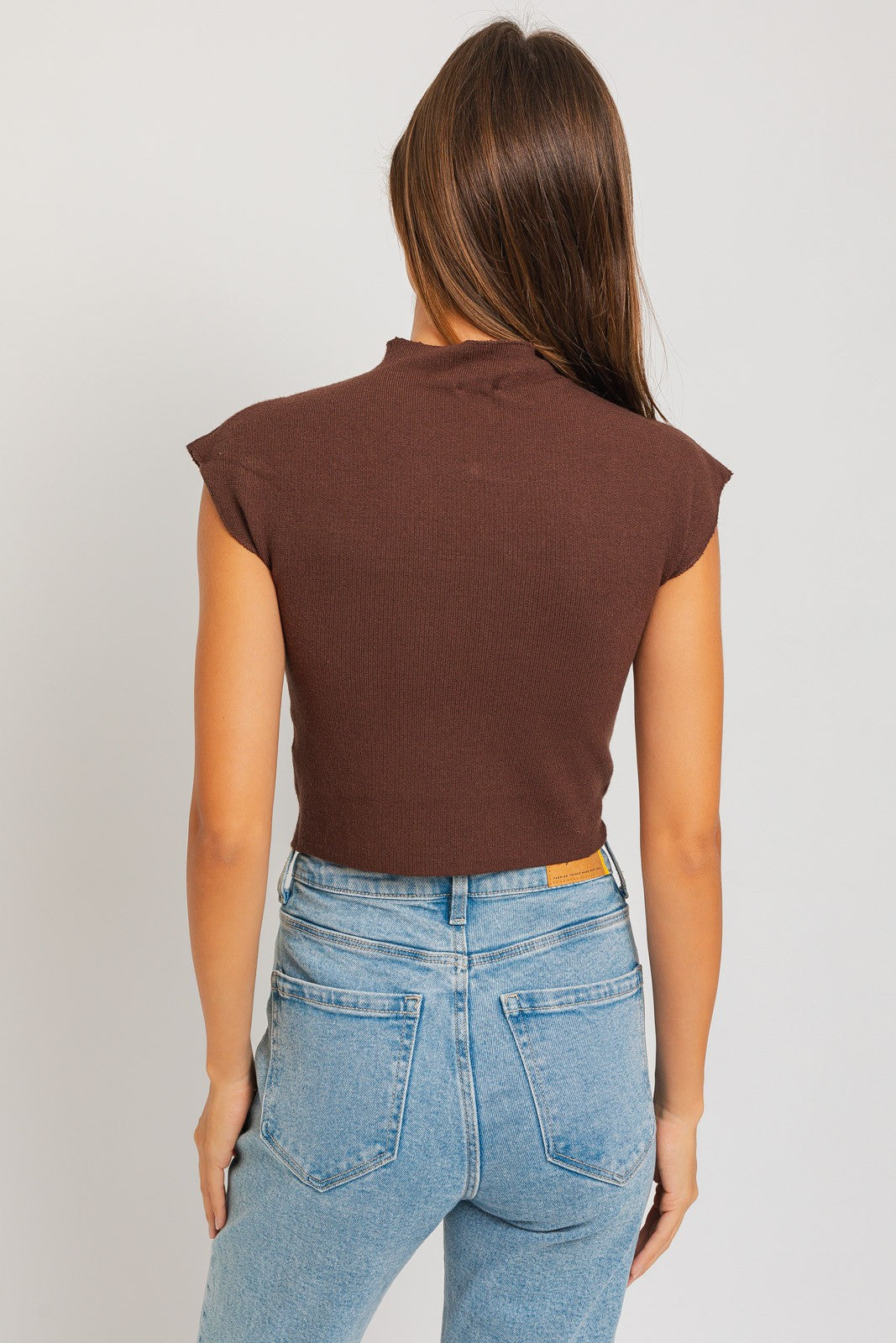High Neck Sweater Top- Brown