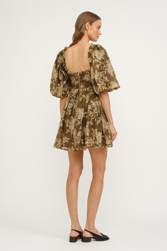 Cara Mini Dress- Brown Floral