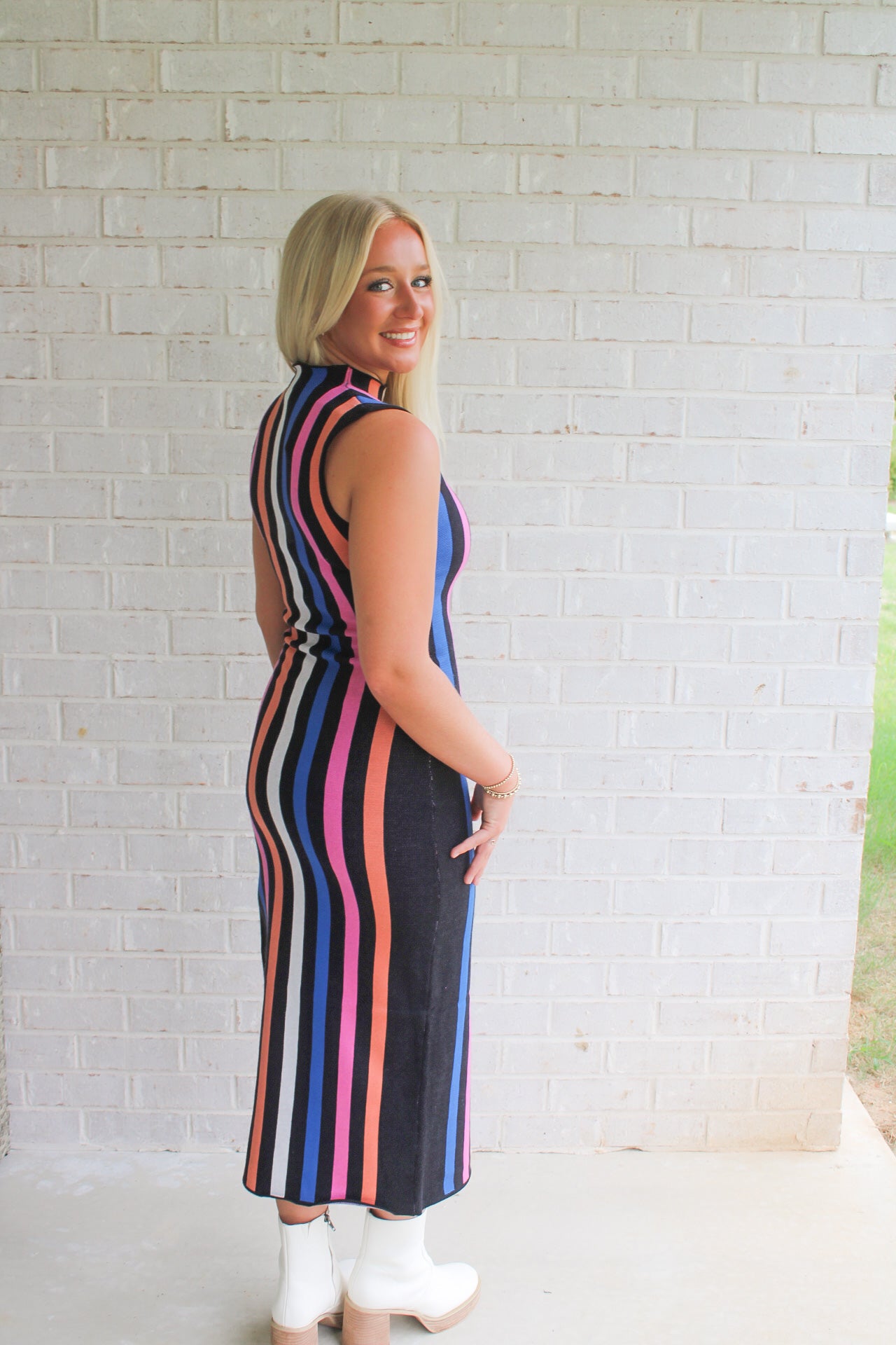 Vertical Strip Knit Dress