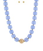 Metal Ball & Bead Necklace- Lt Blue