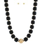 Metal Ball & Bead Necklace- Black