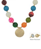 Bead and Metal Disk Necklace- Multi
