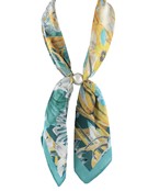 Pearl Accent Floral Scarf Necklace- Teal/Yellow
