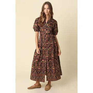 Lucy Paisley Puff Sleeve Midi Dress