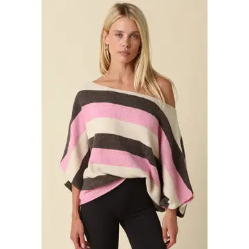 Katie Stripe Dolman Knit Top- Beige/Pink