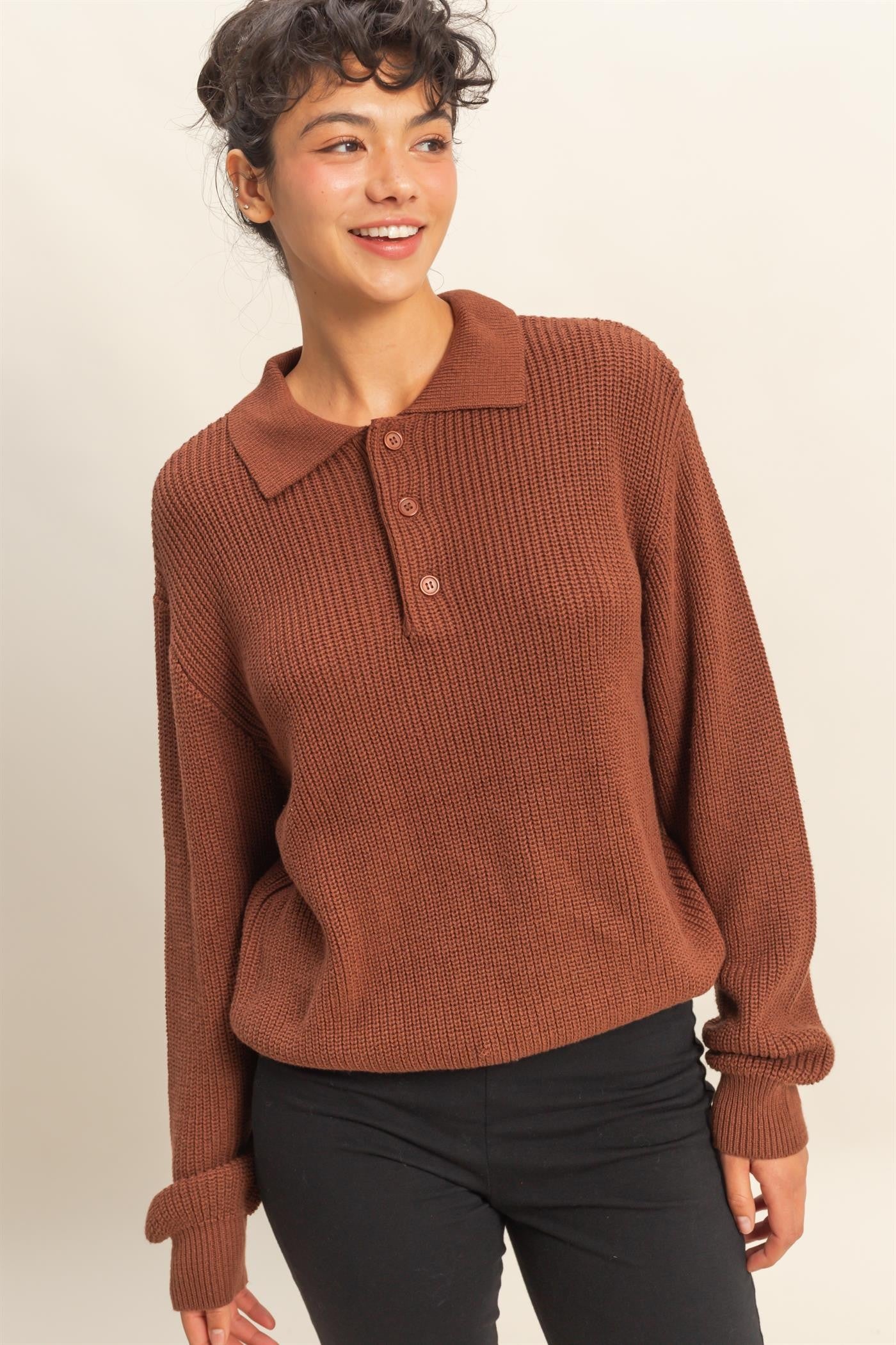 Oversized Collar Sweater- Chestnut