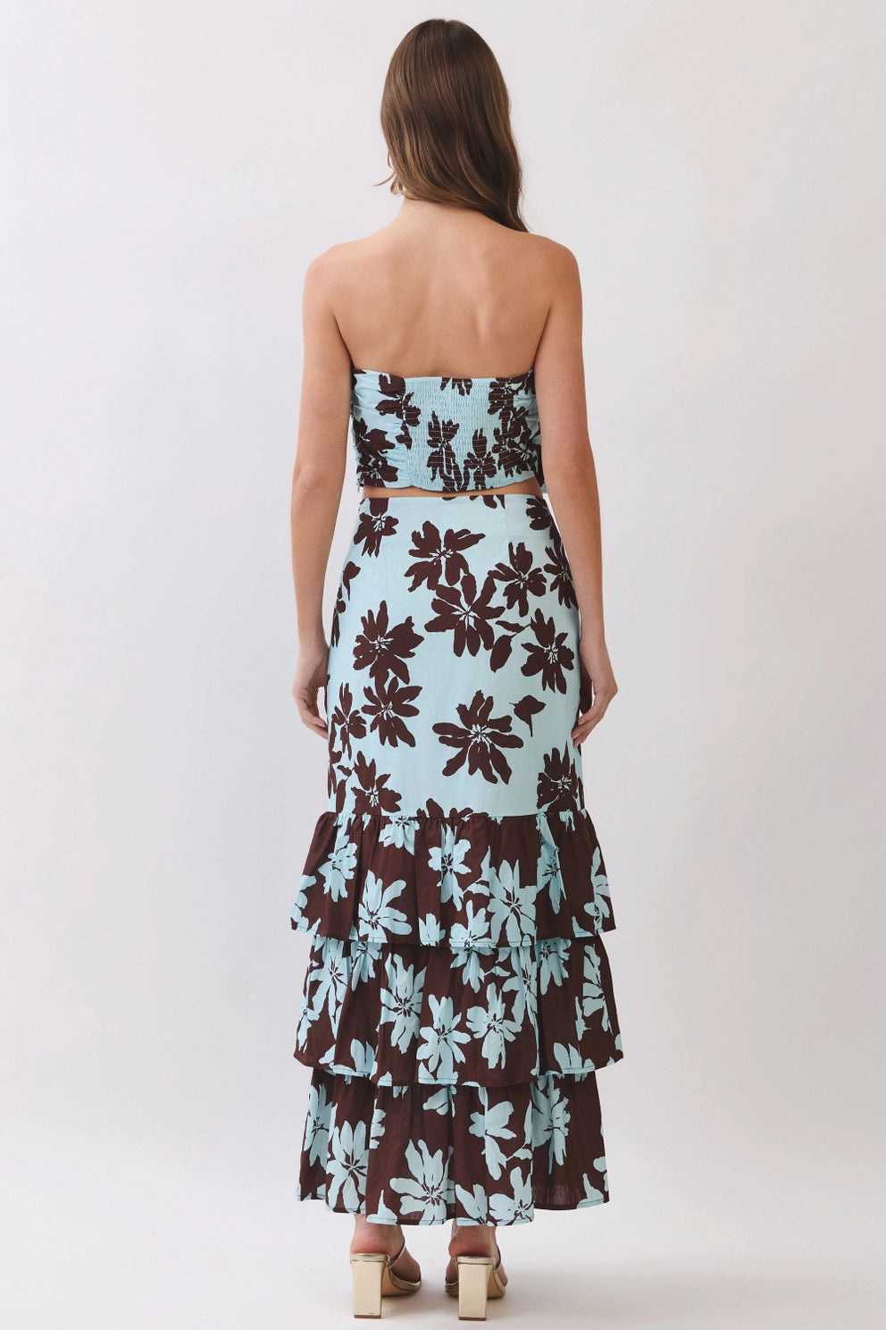 Avena Floral Skirt Set- Blue/Brown