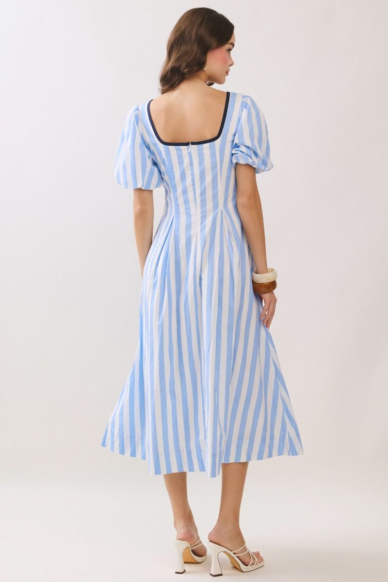 Nova Stripe Midi Dress- Blue/White