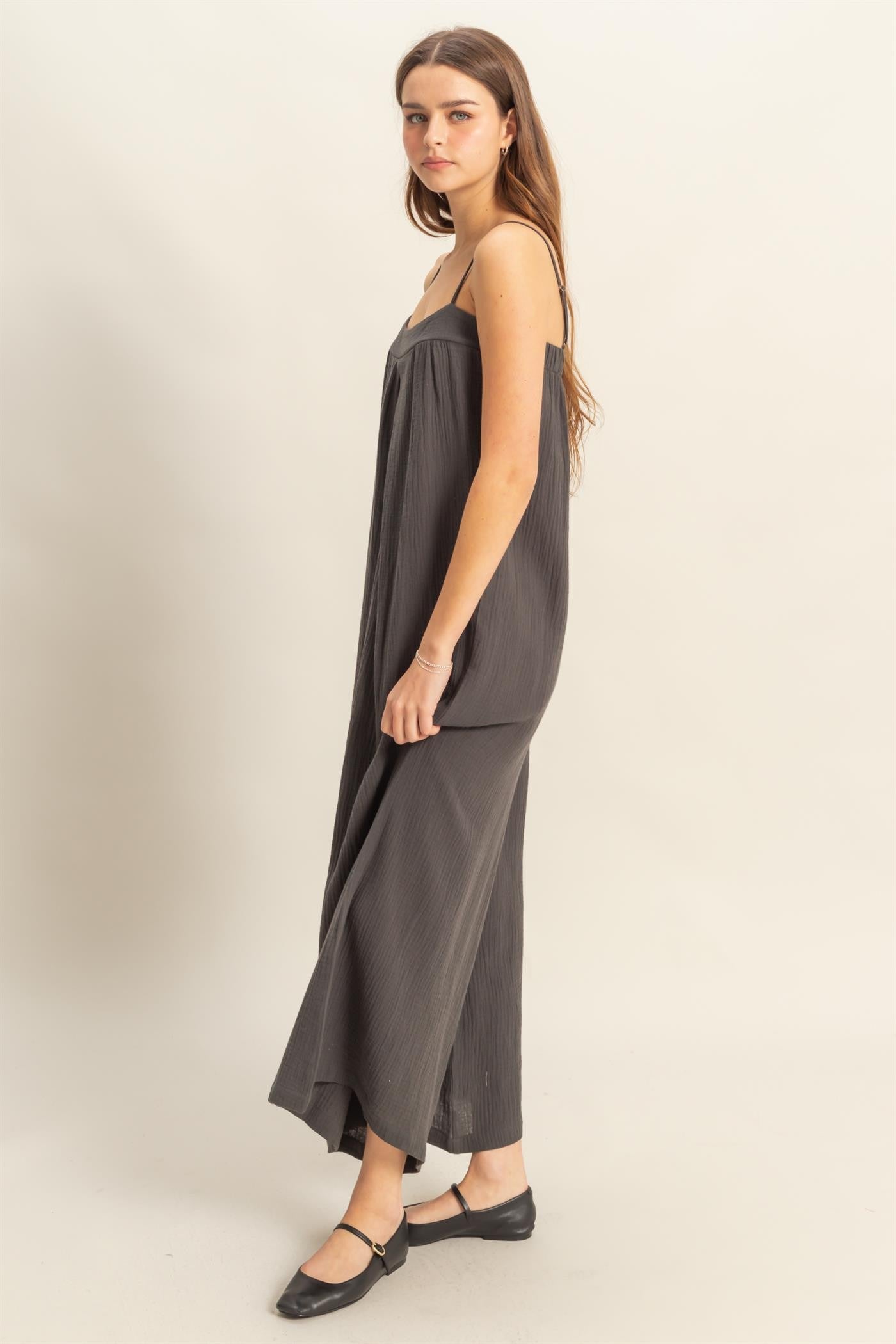 Nelly Gauze Jumpsuit- Charcoal