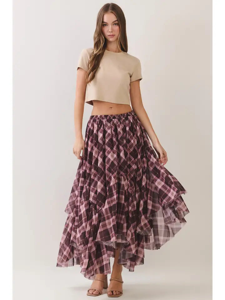 The Hattie Check Skirt- Chocolate