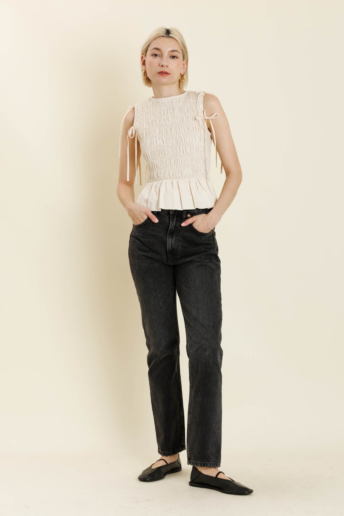 Millie Detachable Sleeve Top- Eggshell