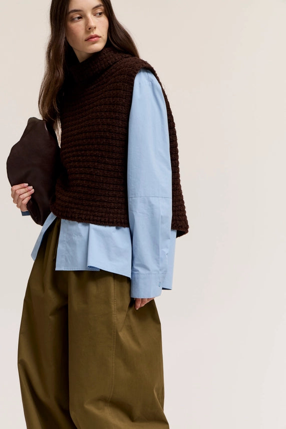 High Neck Sleeveless Sweater Top- Aubergine