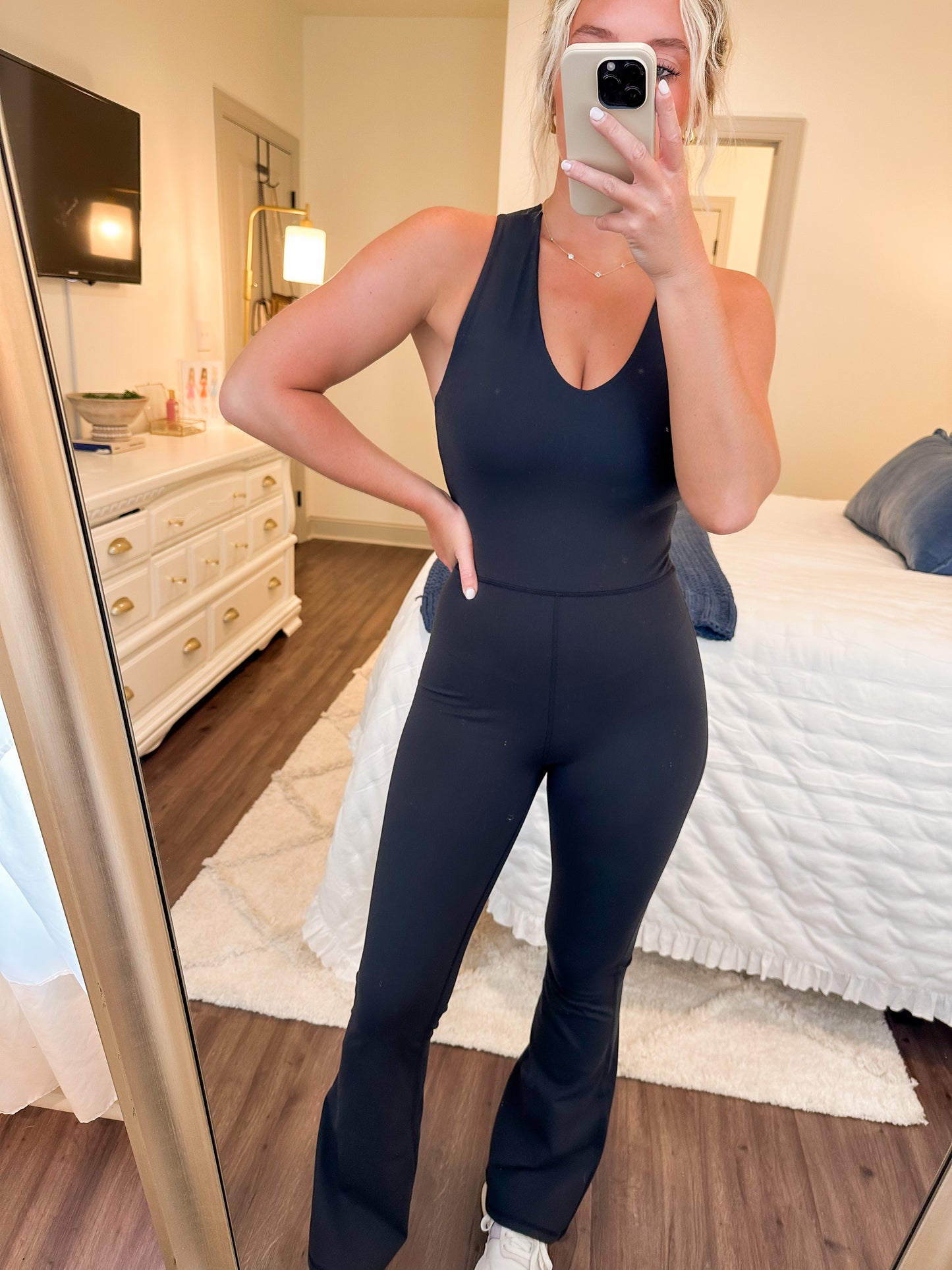 Cross Back Knot Flare Jumpsuit- Black
