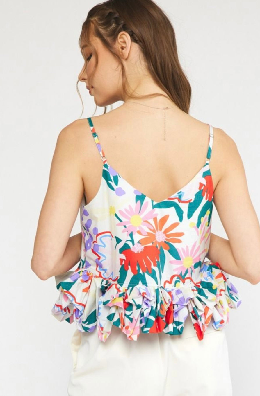 Ruffle Hem Tank- White