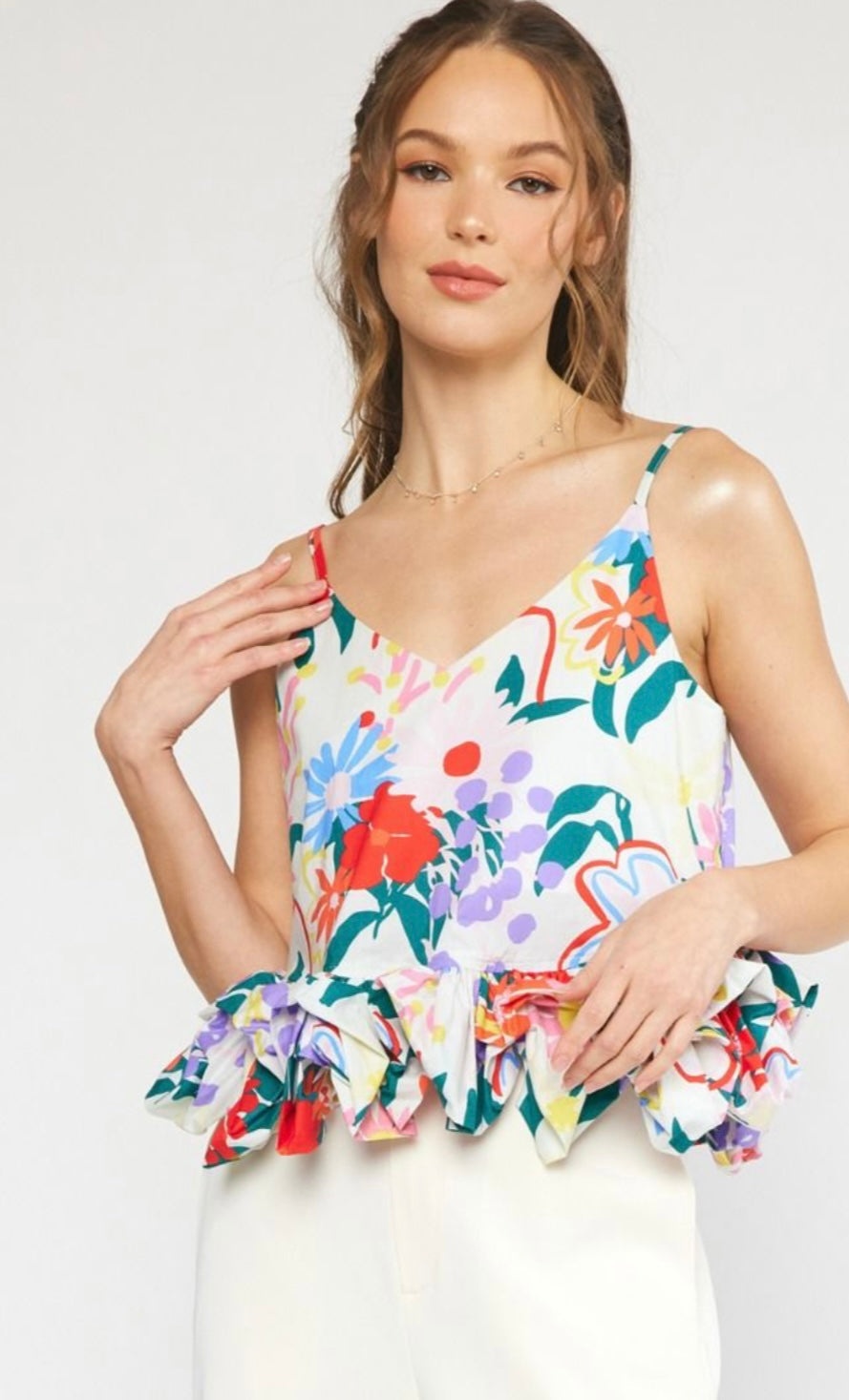 Ruffle Hem Tank- White