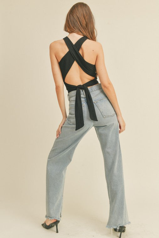 Cross Back Top- Black