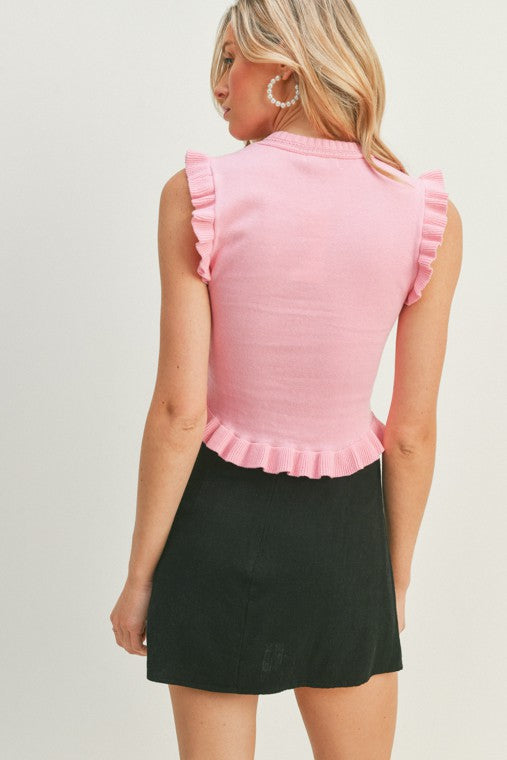 Ruffle Knit Top- Pink