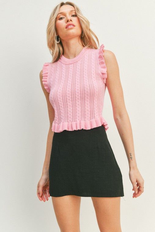 Ruffle Knit Top- Pink