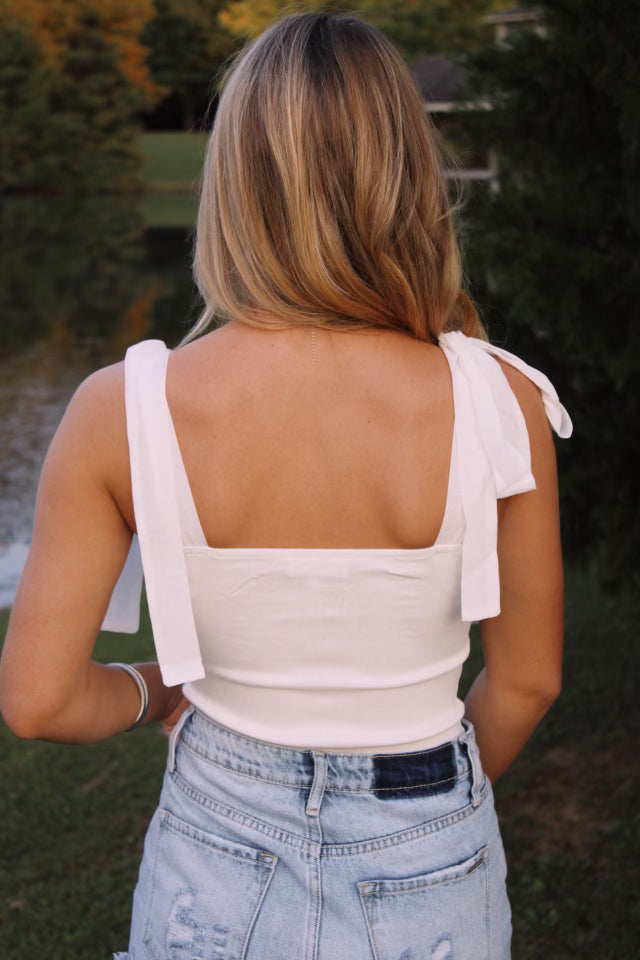 Tie Shoulder Top- White