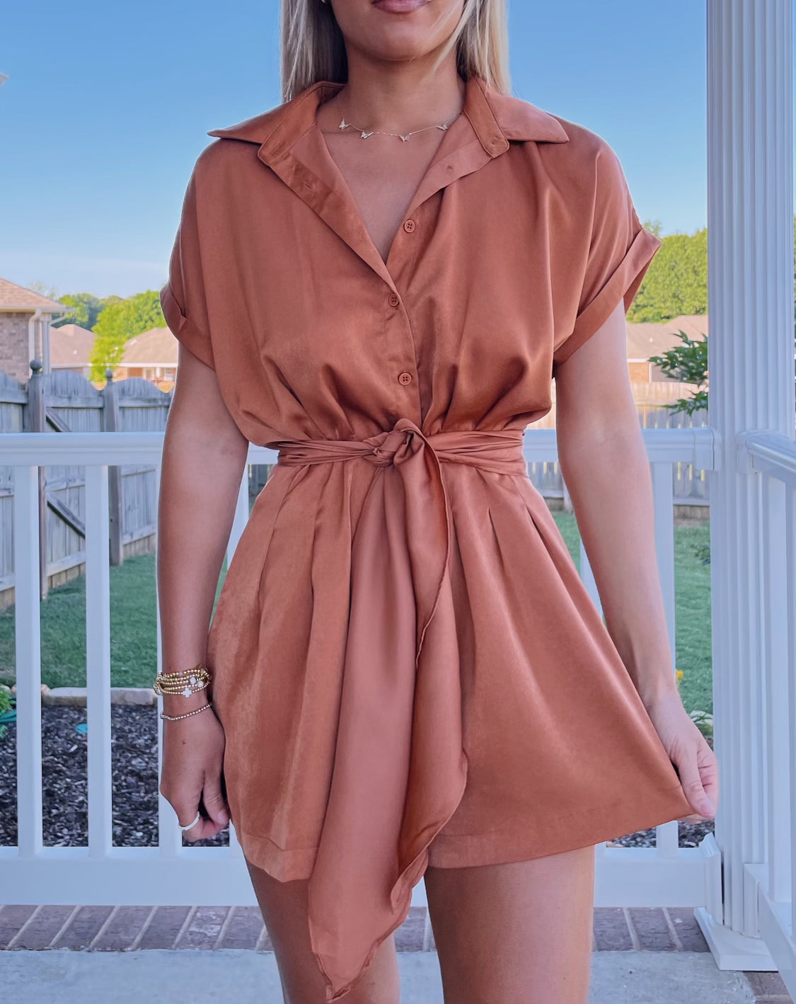 Tie Up Romper- Ginger