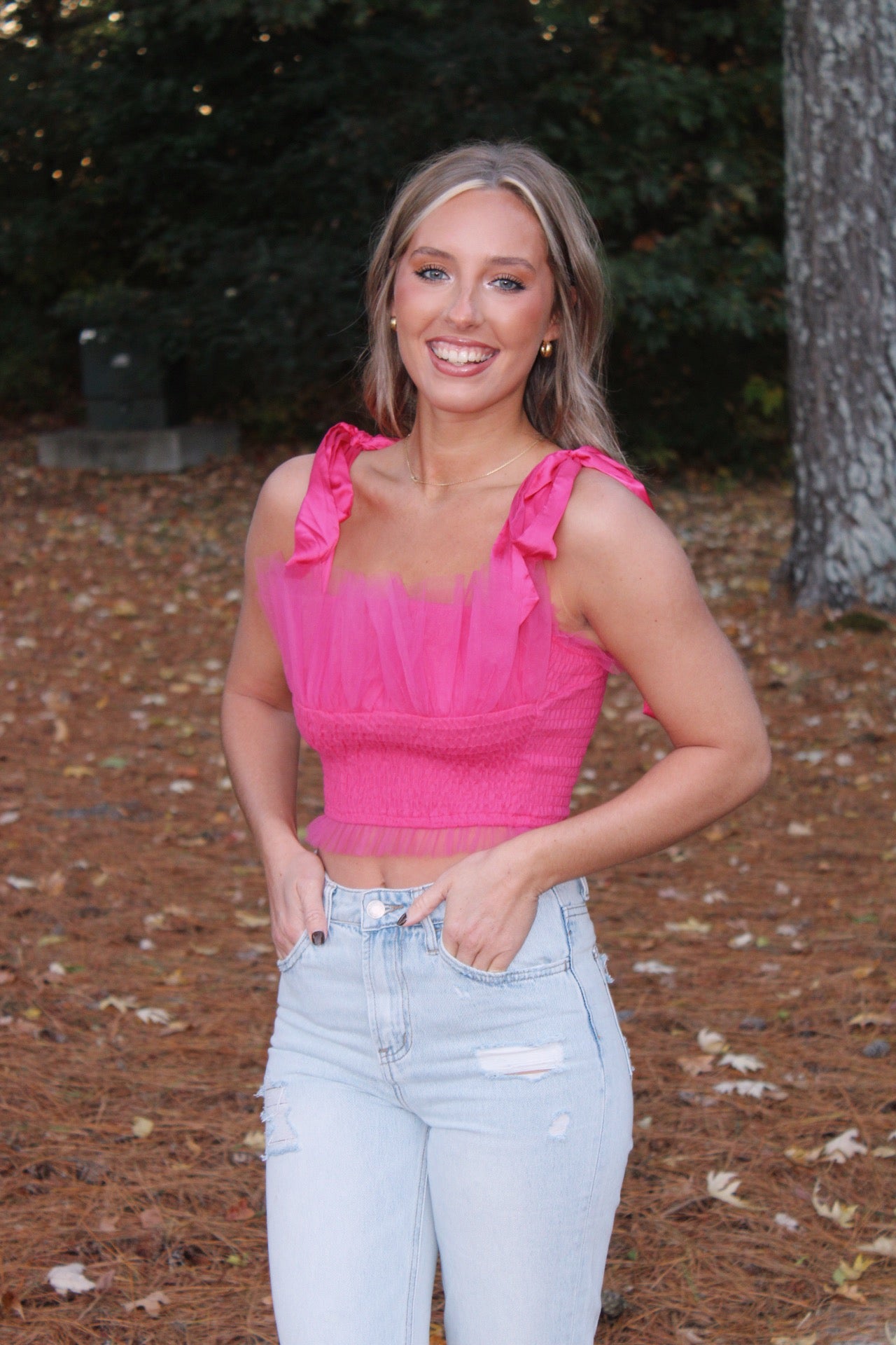 Ruffle Tulle Top- Hot Pink