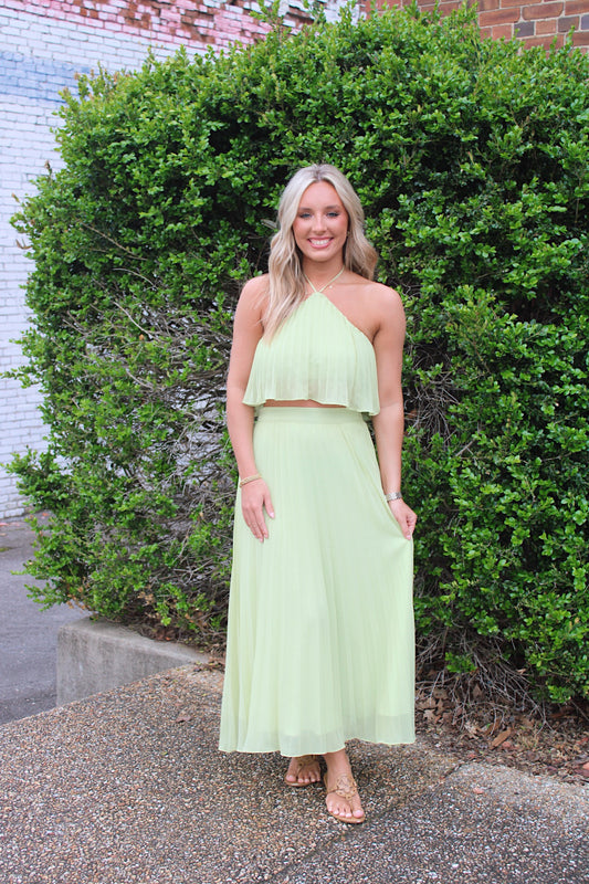 Pleated Two Piece Set- Lime