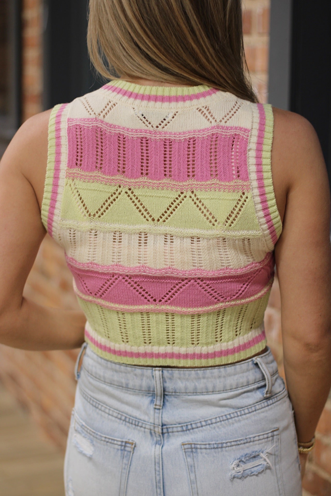 Knit Sweater Vest- Pink/Lime