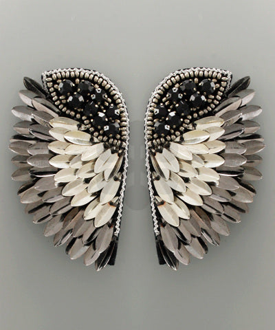 Embellished Wing Earring- Black/Silver