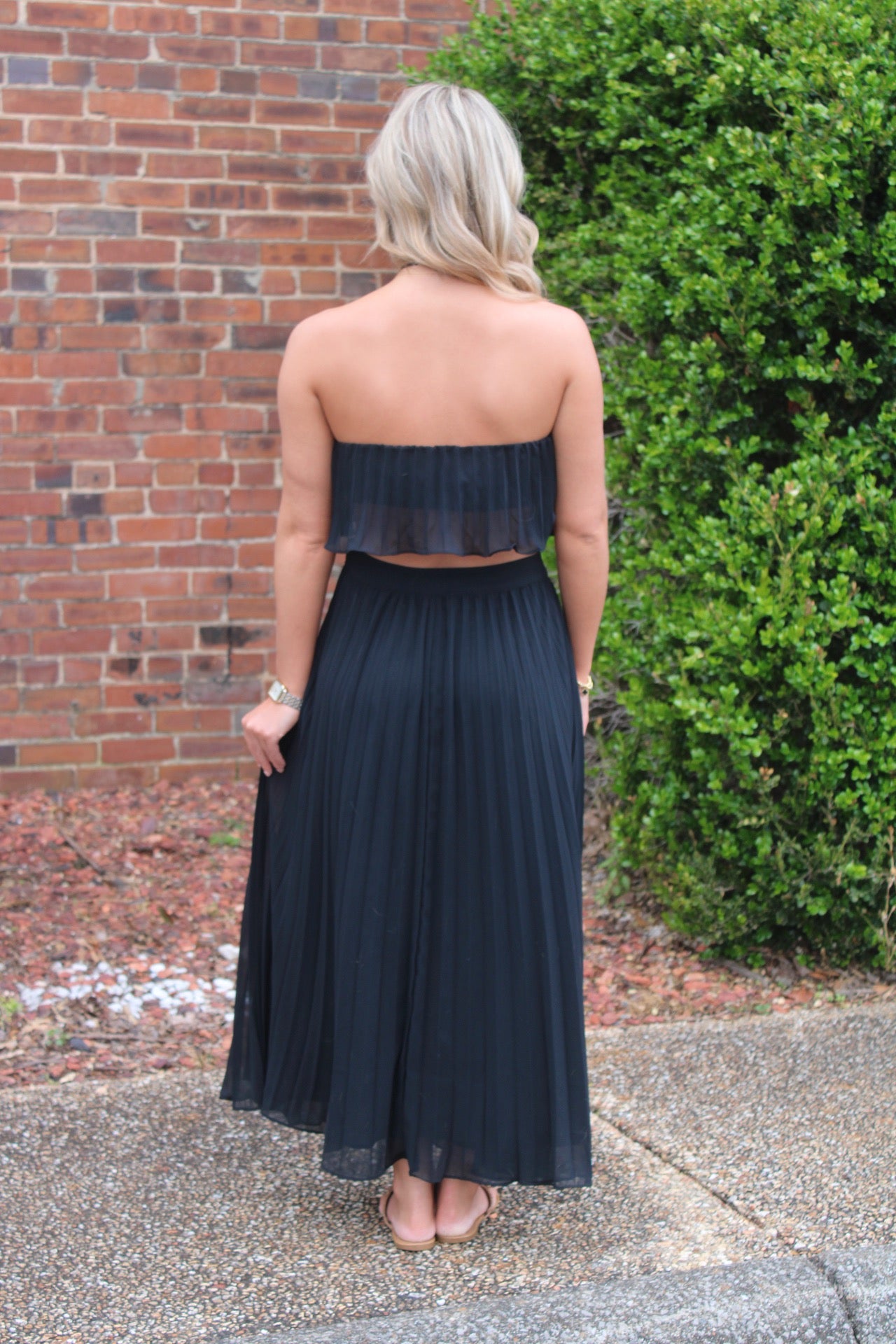 Pleated Two Piece Set- Black