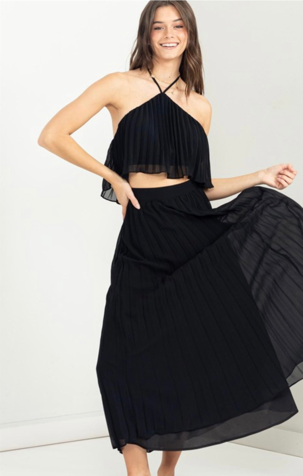 Pleated Two Piece Set- Black