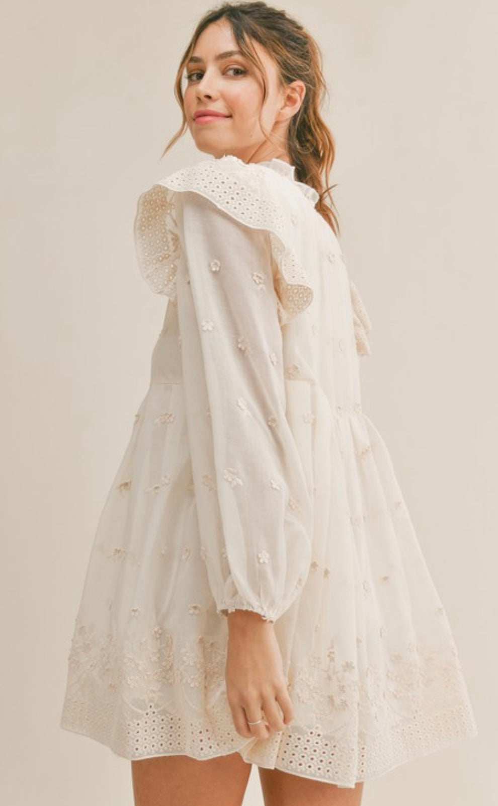Lace Ruffle Dress- Cream