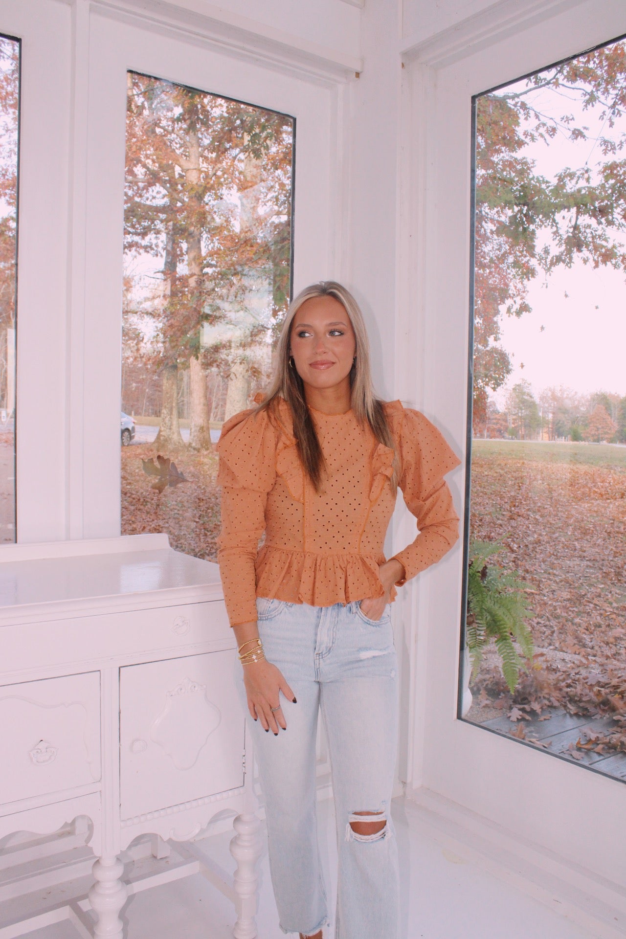 Embroidered Puff Sleeve Top