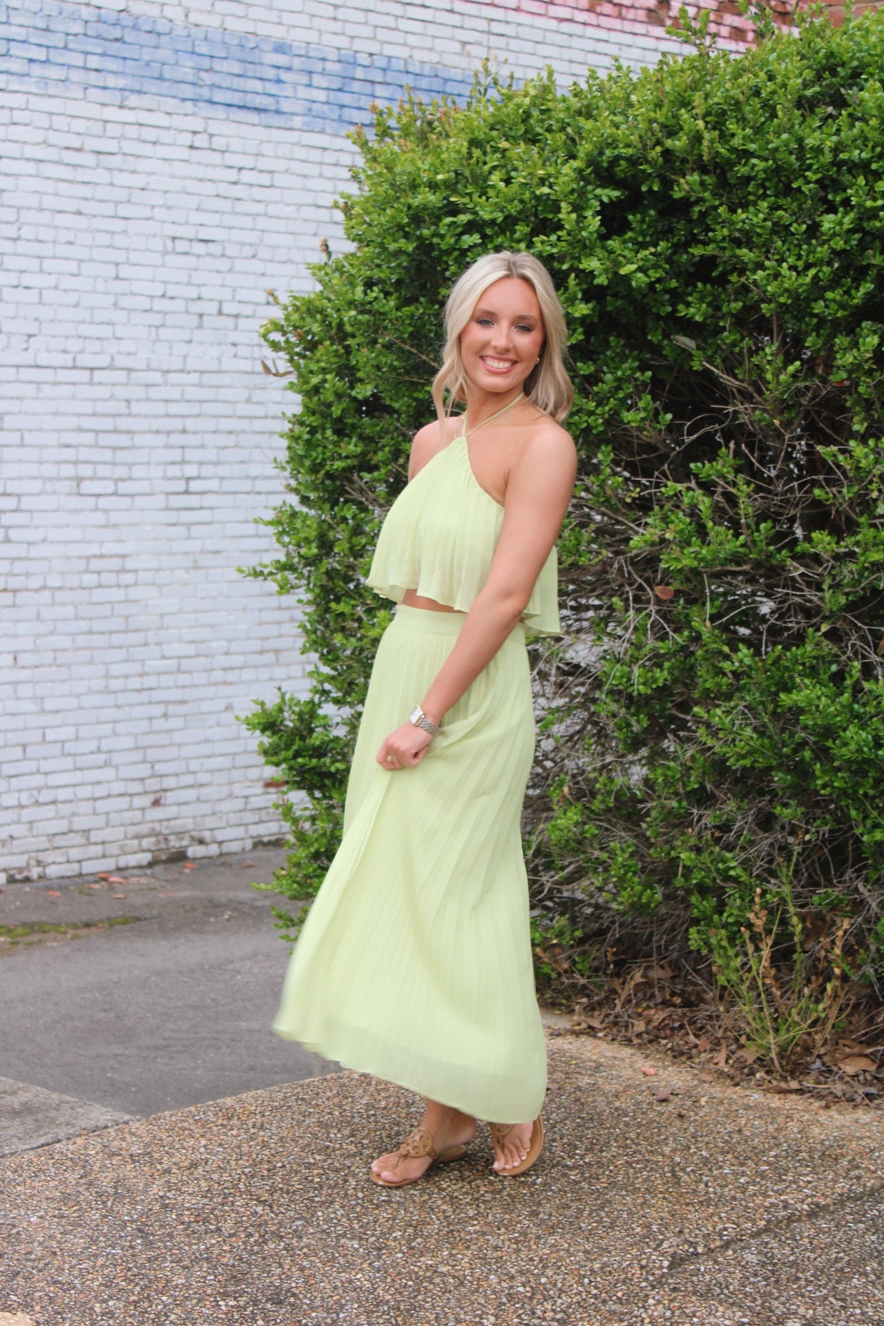 Pleated Two Piece Set- Lime