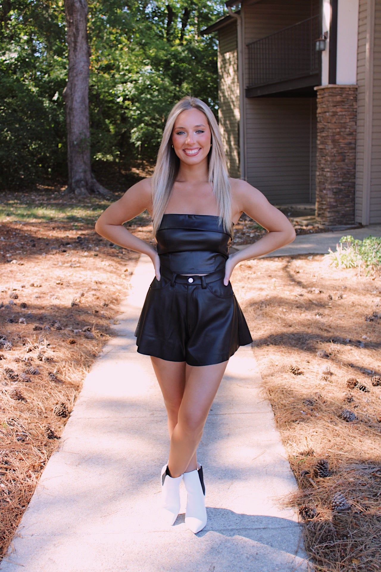 Faux Leather Crop- Black