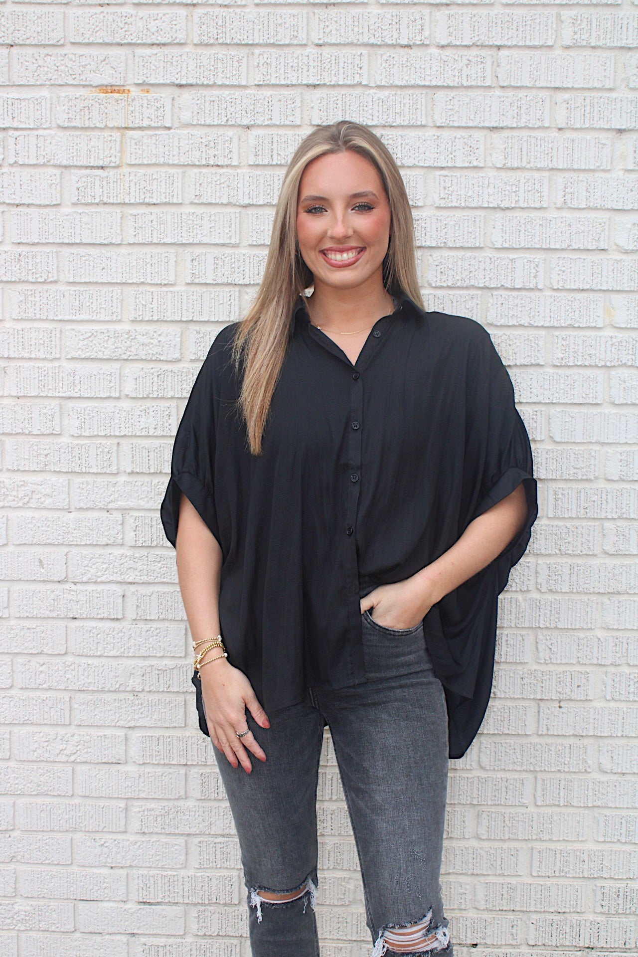 Oversized satin top- Black