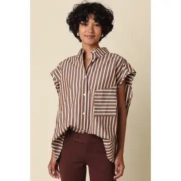 Hunter Stripe Oversized Shirt- Brown