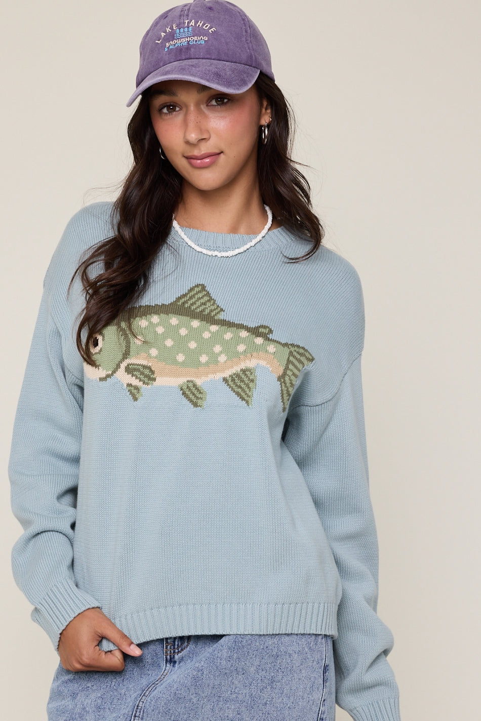 Andie Fish Sweater- Light Blue