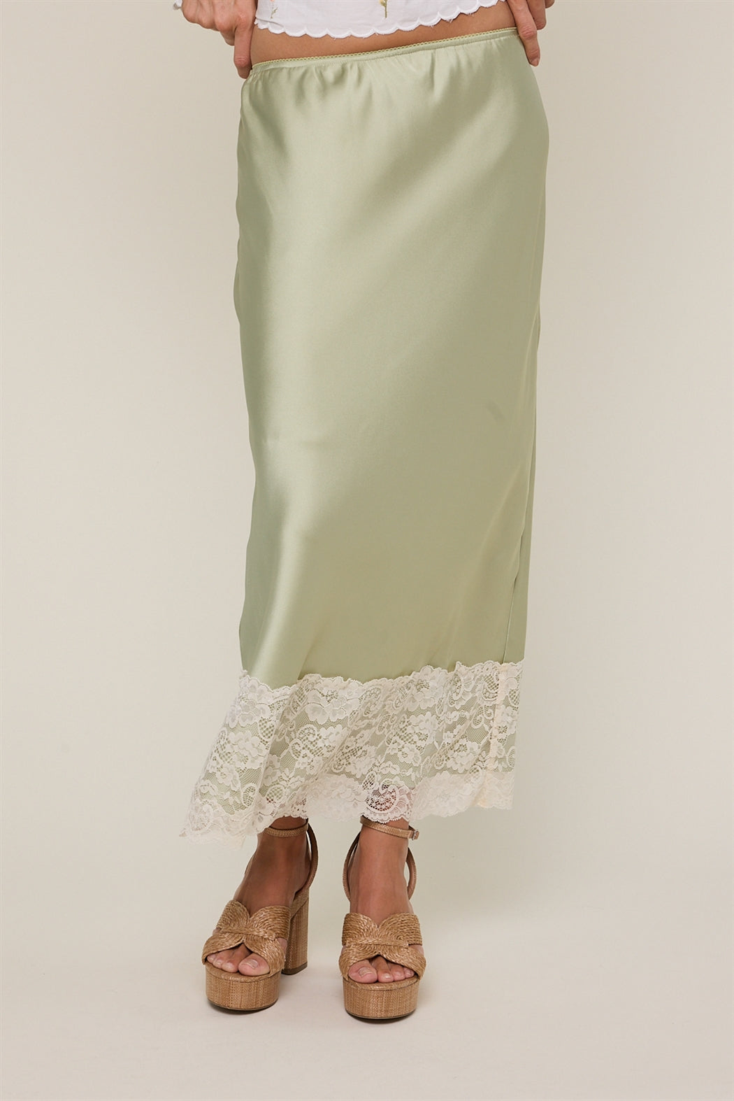 Kia Lace Trim Skirt- Matcha