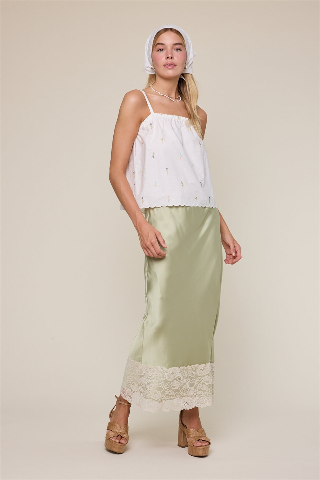 Kia Lace Trim Skirt- Matcha