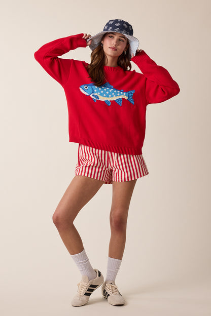 Andie Fish Sweater- Red